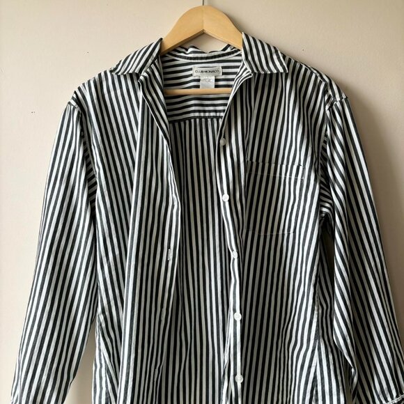 Vintage Grey & White Stripe Button Down Shirt Blouse - Picture 4 of 5
